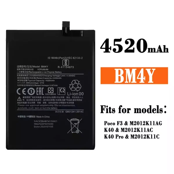 Original new battery BM4Y for Xiaomi Redmi K40 / Redmi K40 Pro /Poco F3