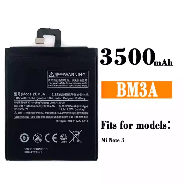 Original new battery BM3A for Xiaomi Mi NOTE 3