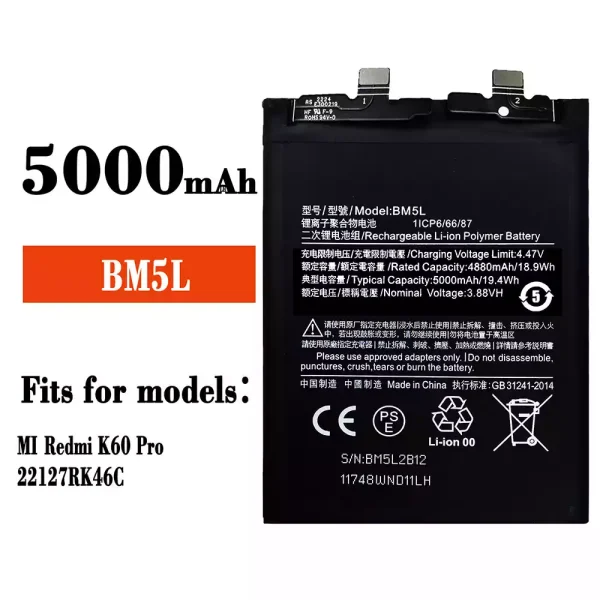 Original new battery BM5L for Xiaomi Redmi K60 Pro