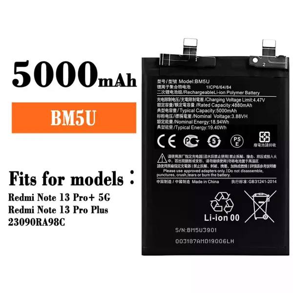 Original new battery BM5U for Xiaomi Redmi Note 13 Pro+  / Redmi Note 13 Pro Plus