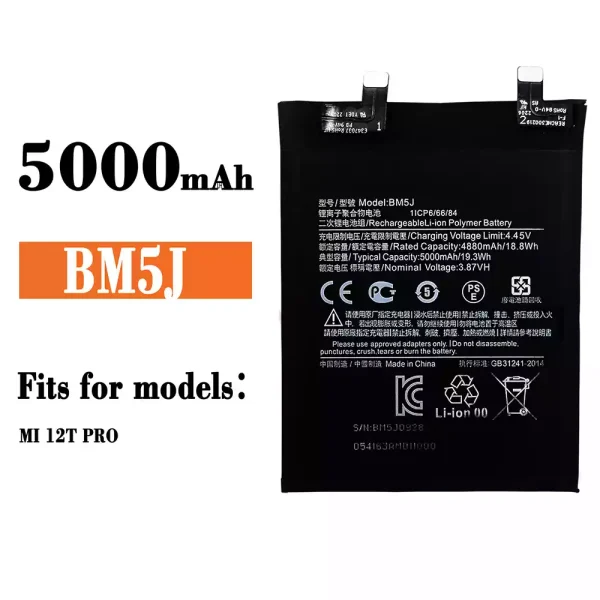 Original new battery BM5J for Xiaomi redmi K50 ultra / mi 12T Pro