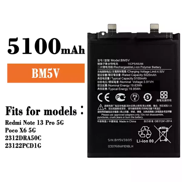 Original new battery BM5V for Xiaomi Redmi Note 13 Pro 5G / Poco X6 5G