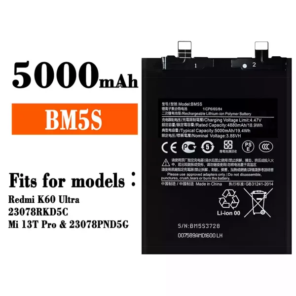 Original new battery BM5S for Xiaomi Redmi K60 Ultra / Mi 13T Pro