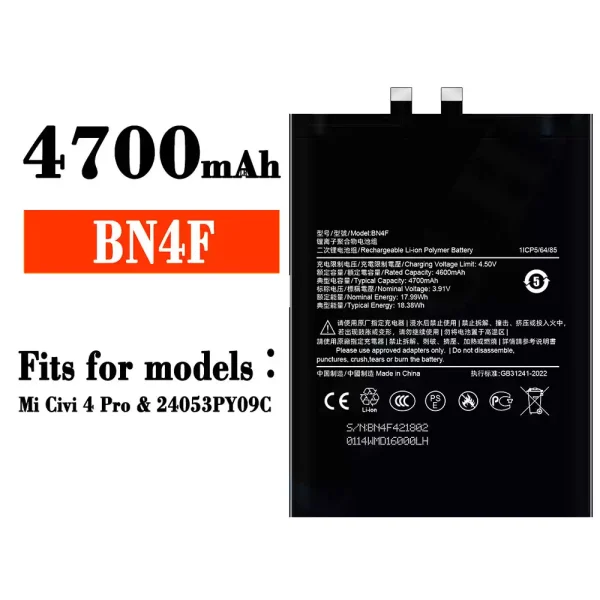 Original new battery BN4F for Xiaomi Mi Civi 4 Pro