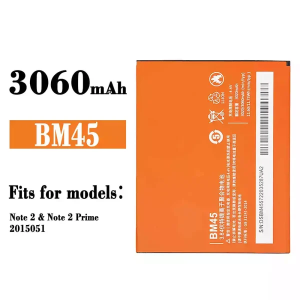 Original new battery BM45 for Xiaomi Note 2