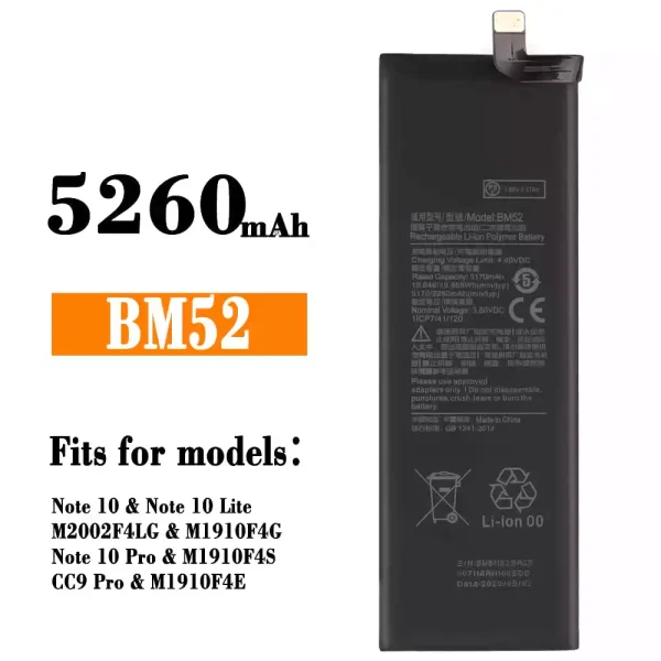 Original new battery BM52 for Xiaomi Note 10,Note 10 Lite,Note 10 Pro / CC9 Pro