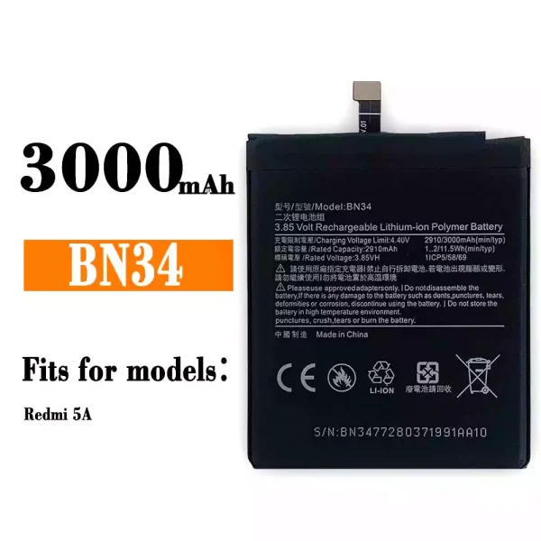Original new battery BN34 for Xiaomi Redmi 5A
