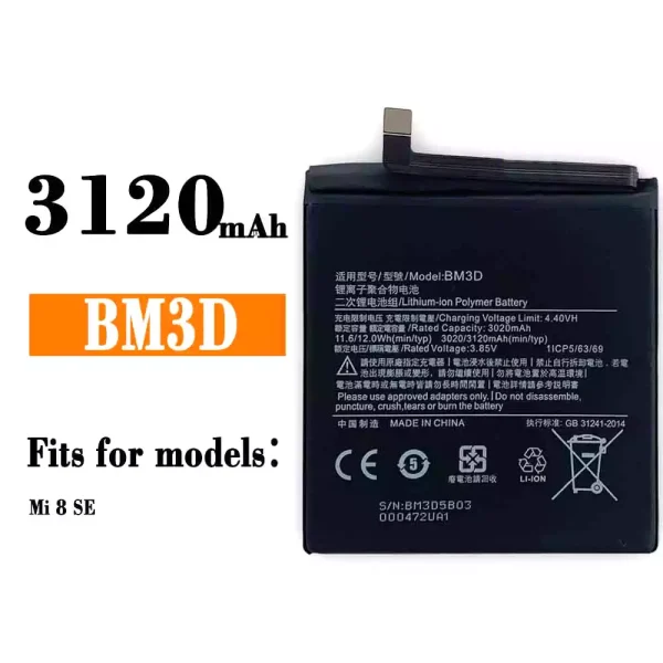 Original new battery BM3D for Xiaomi Mi 8 se