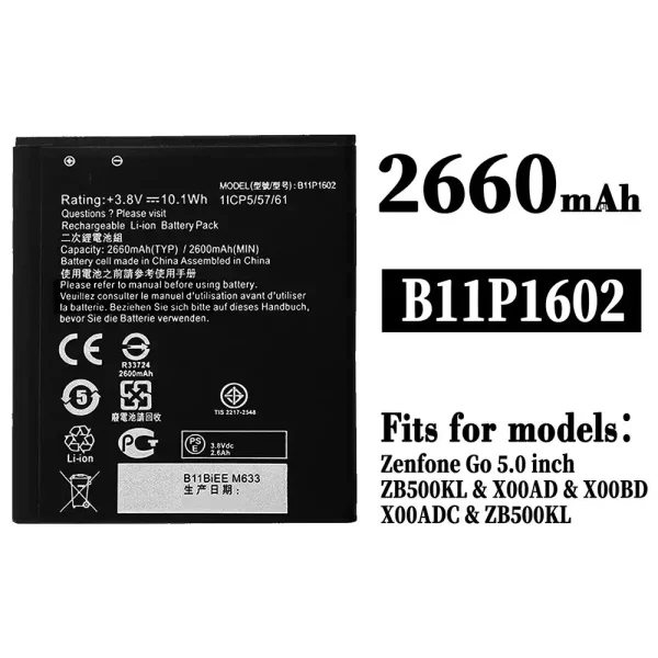 Original new battery B11P1602 for Asus Zenfone Go 5.0 inch