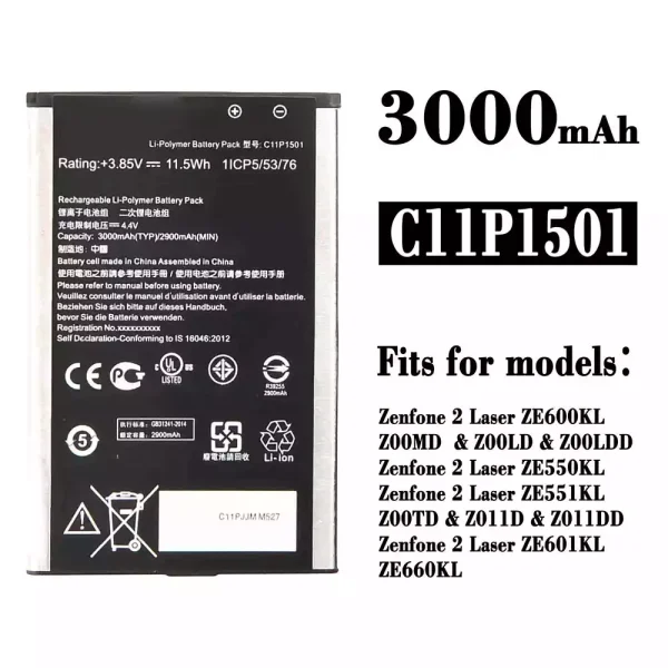 Original new battery C11P1501 for Asus Zenfone 2 Laser ZE600KL /ZE601KL/ZE550KL / ZE551KL