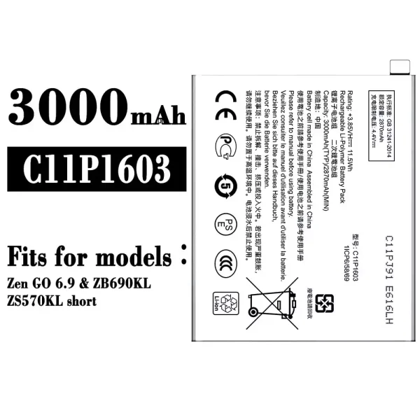 Original new battery C11P1603 for Asus Zen GO 6.9