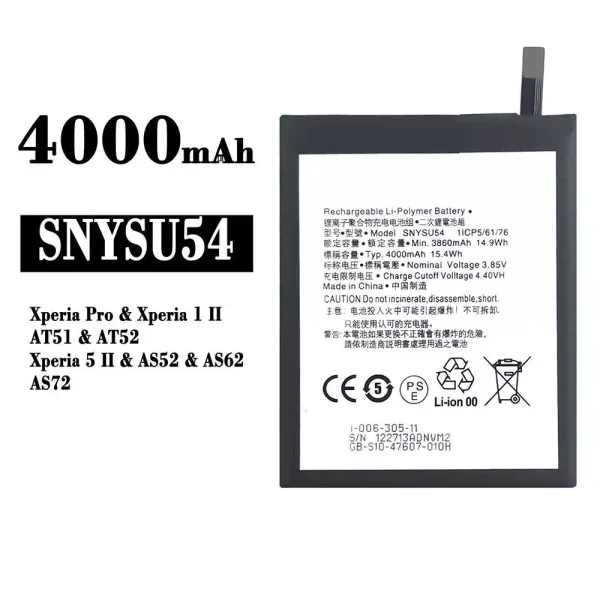 Original new battery SNYSU54 for Sony Xperia Pro,X1ii/5/5ii