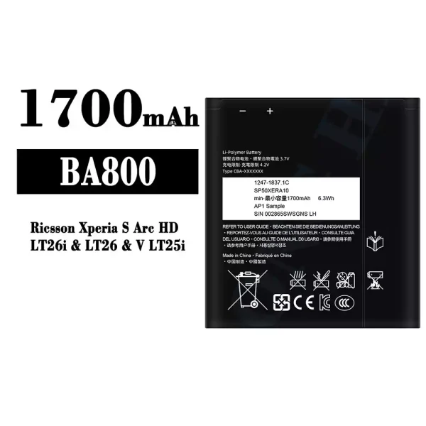 Original new battery BA800 for Sony Ricsson Xperia S Arc HD / LT26i / V LT25i / LT26