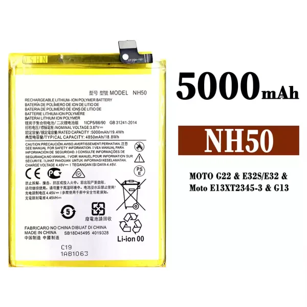Original new battery NH50 for Motorola MOTO G22 / E32S / E32 / E13 / G13 / K15+