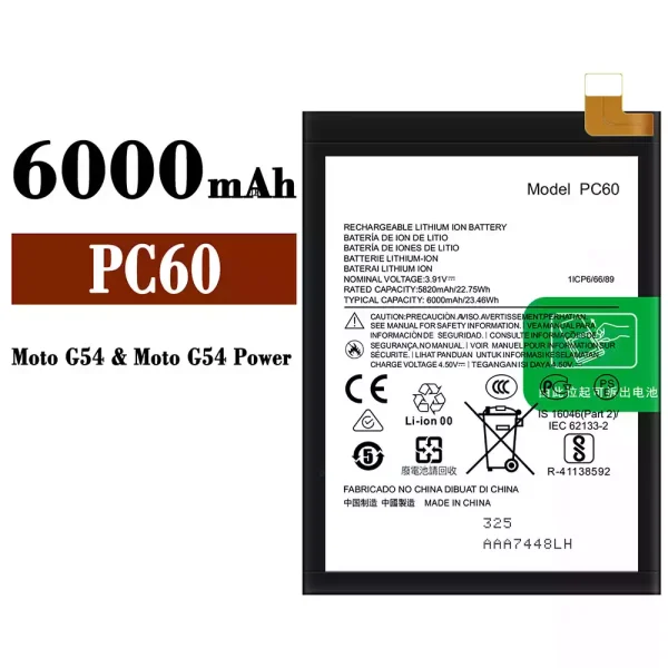 Original new battery PC60 for Motorola Moto G54 / Moto G54 Power / Moto G24 Power