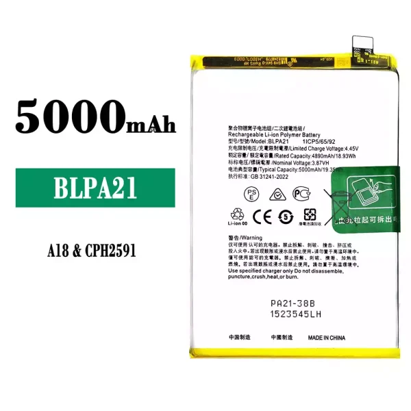 Original new battery BLPA21 for OPPO A18