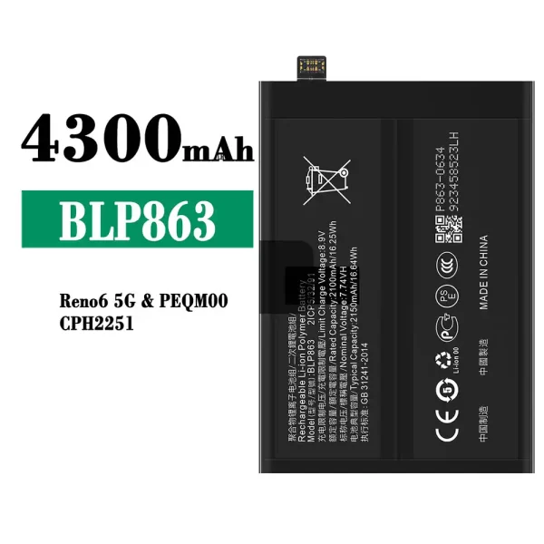 Original new battery BLP863 for OPPO RENO 6 5G