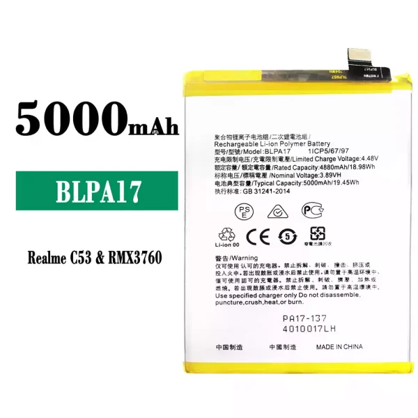 Original new battery BLPA17 for OPPO Realme C53 / C67 NFC / C65 4G / C67 4G