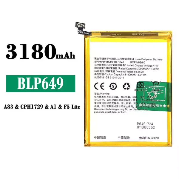 Original new battery BLP649 for OPPO A83 / A1 / F5 Lite / A83T