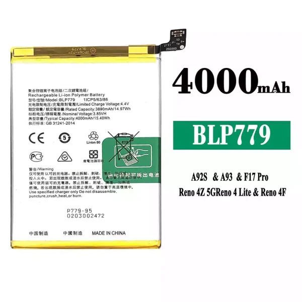 Original new battery BLP779 for OPPO A92S / A93 / F17 Pro / Reno 4Z 5G / Reno 4 Lite / Reno 4F