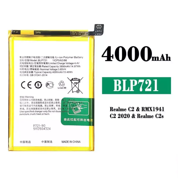 Original new battery BLP721 for OPPO Realme C2 / Realme C2s
