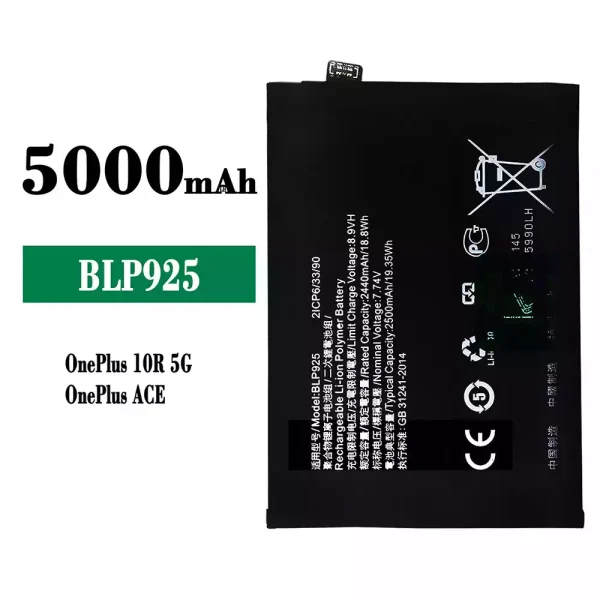 Original new battery BLP925 for OnePlus 10R 5G/ OnePlus ACE/ 1+NORD 3 5G