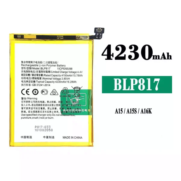 Original new battery BLP817 for OPPO A15 /A15S /A16K