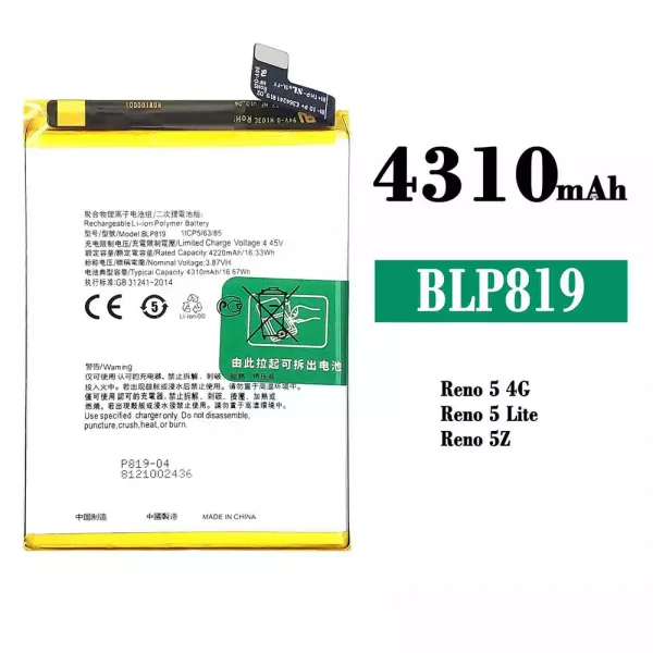 Original new battery BLP819 for OPPO Reno 5 4G /Reno 6 4G /F19 Pro Plus /Reno 5 Lite /Reno 5Z
