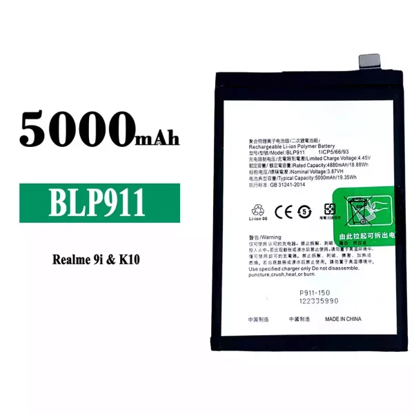 Original new battery BLP911 for OPPO Realme 9i /Realme K10 /Realme 9 Pro