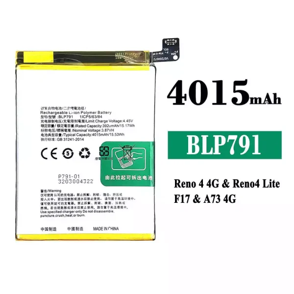 Original new battery BLP791 for OPPO Reno 4 4G /Reno 4 Lite /F17 /A73 4G