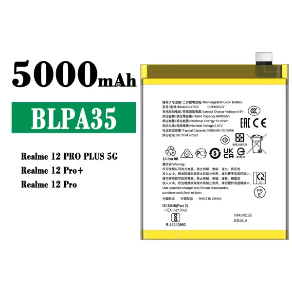Original new battery BLPA35 for OPPO Realme 12 Pro Plus