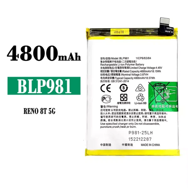 Original new battery BLP981 for OPPO Reno 8T