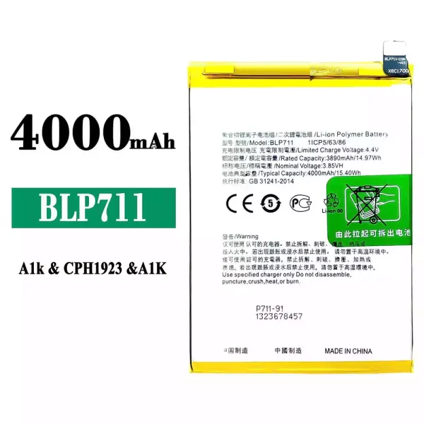 Original new battery BLP711 for OPPO A1K