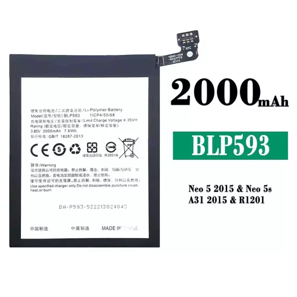 Original new battery BLP593 for OPPO Neo 5 2015/Neo 5s/A31 2015