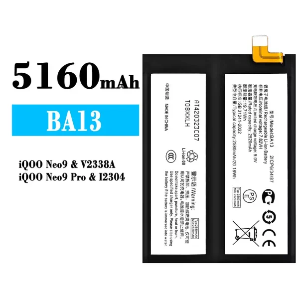 Original new battery BA13 for VIVO iQOO Neo 9/iQOO Neo 9 Pro