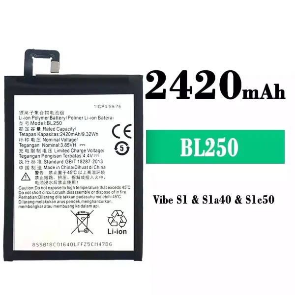 Original new battery BL250 for Lenovo Vibe S1/Sla40/Slc50