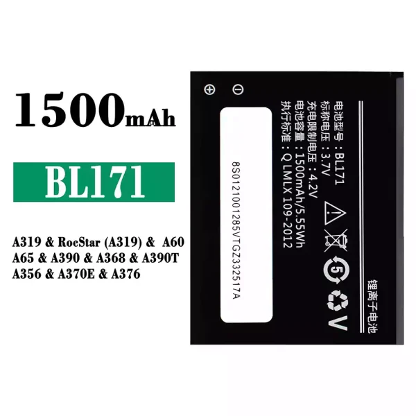 Original new battery BL171 for Lenovo A319 / RocStar (A319) / A60 / A65 / A390 / A368 / A390T / A356 / A370E / A376