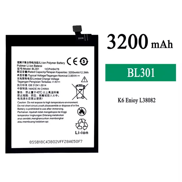Original new battery BL301 for Lenovo K6 Enjoy