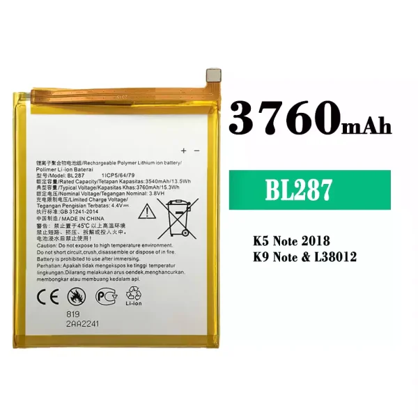 Original new battery BL287 for Lenovo K5 Note 2018/K9 Note