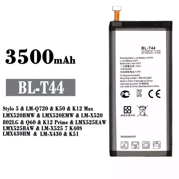 Original new battery BL-T44 for LG Stylo 5 / K50 / K12 Max /Q60 / K12 Prime /LK51