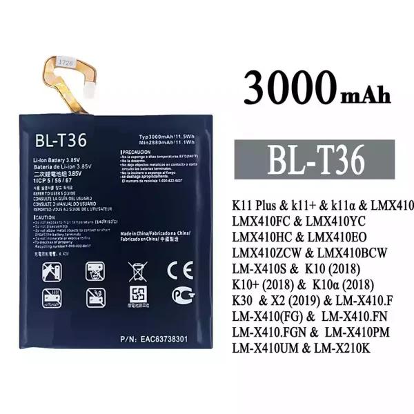 Original new battery BL-T36 for LG K11 Plus /K10 / K10+