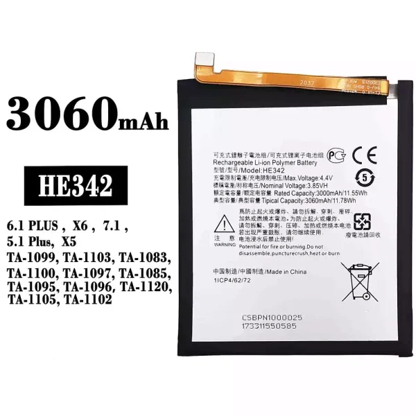 Original new battery HE342 for Nokia 6.1 PLUS / 7.1 / 5.1 Plus /X5/X6