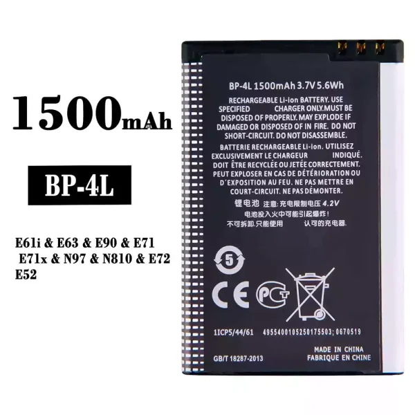 Original new battery BP-4L for Nokia E61i/E63/E90/E71/E71x/N97/N810/E72/E52