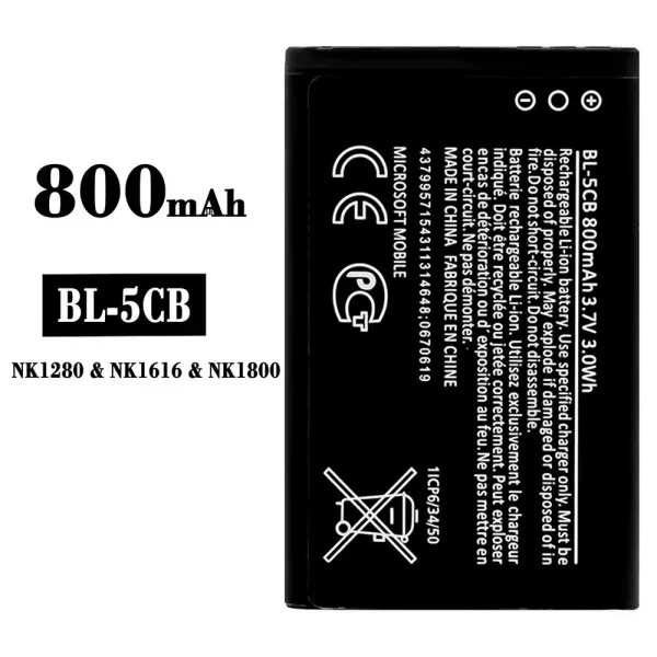 Original new battery BL-5CB for Nokia NK1280/NK1616/NK1800