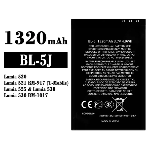 Original new battery BL-5J for Nokia Lumia 520 Lumia 521  Lumia 525 Lumia 530