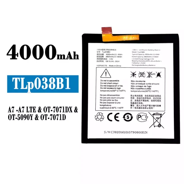 Original new battery TLP038B1 for Alcatel