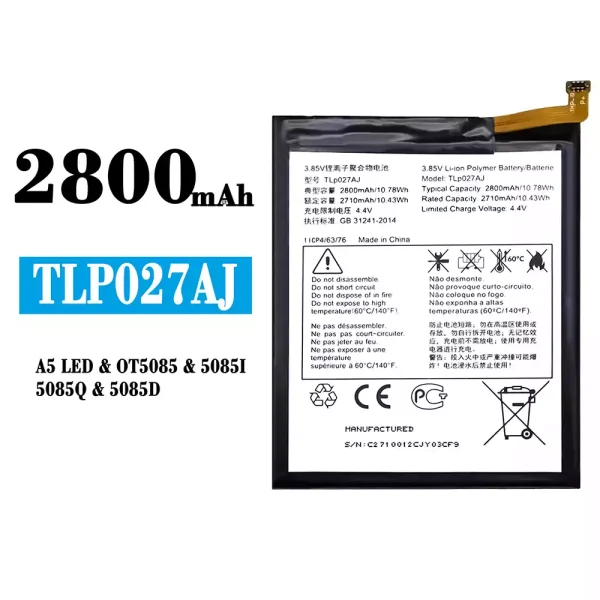 Original new battery TLP027AJ for Alcatel A5 LED/OT5085/5085I/5085Q/5085D