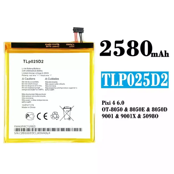 Original new battery TLP025D2 for Alcatel Pixi 4 6.0