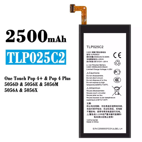 Original new battery TLP025C2 for Alcatel One Touch Pop 4+/Pop 4 Plus