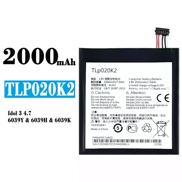 Original new battery TLP020K2 for Alcatel One Touch Idol 3 4.7